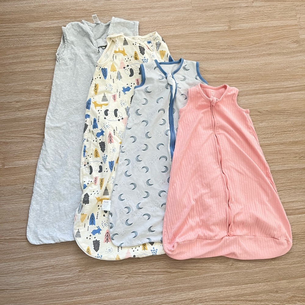 Set of 4 Baby Sleep Sacks in Pink, Gray, and Patterned Designs